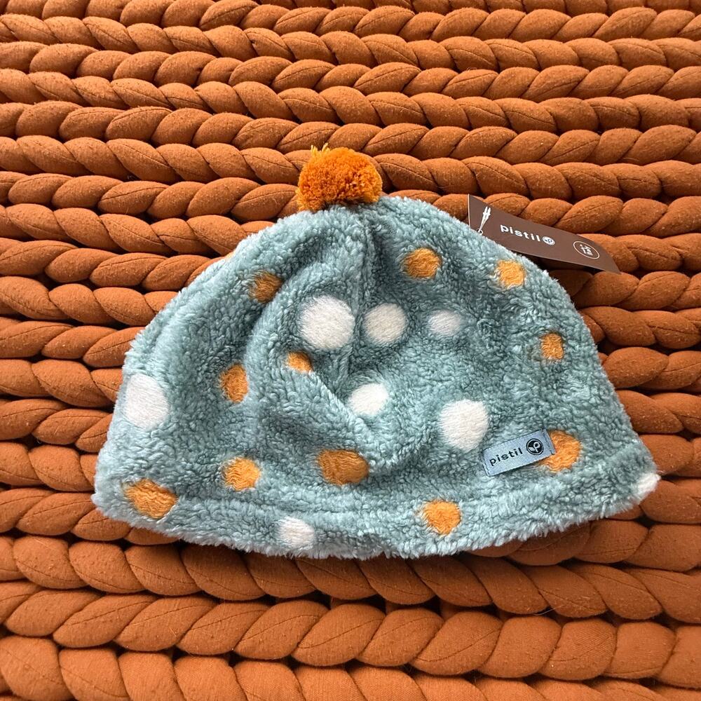 NWT Pistil Hat Beanie Plush Pom Polka Dot Blue Women Winter Ski Snowboard Cap